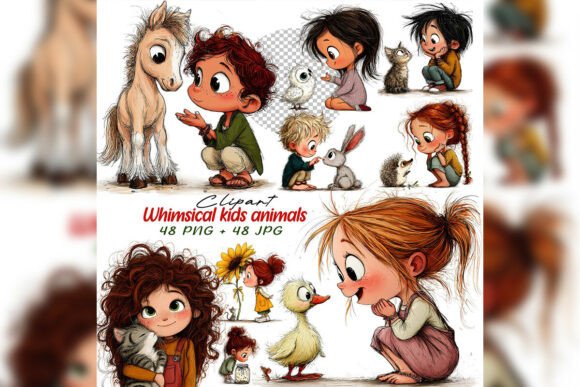 Download Whimsical Cute Kids Clipart Set - Cute Collection