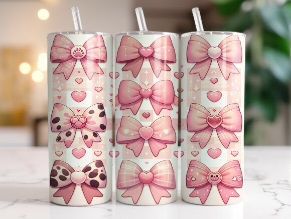 Download Cute Pink Ribbon Bow Pattern Tumbler PNG - Cute Collection