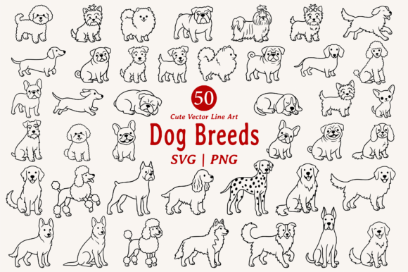Download Cute Dog Line Art Illustration Bundle - Cute Collection